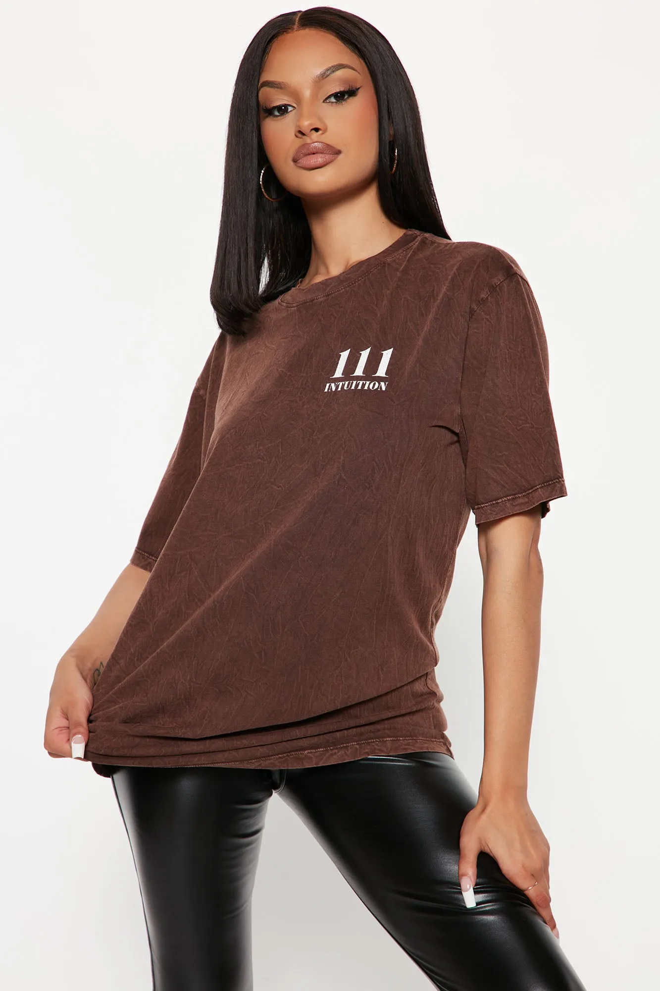 111 Angel Number Tunic Top - Dark Brown