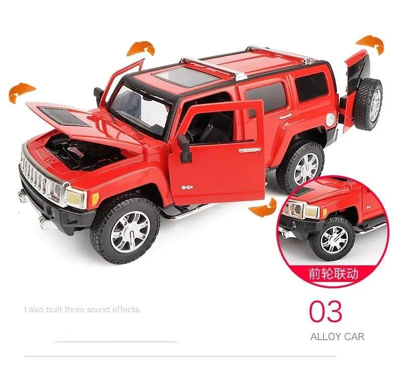 1:24 high simulation alloy Hummer H3 off-road vehicle sound and light can open the door boy educational toy car model for gifts