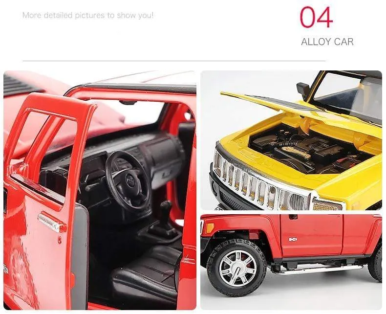 1:24 high simulation alloy Hummer H3 off-road vehicle sound and light can open the door boy educational toy car model for gifts