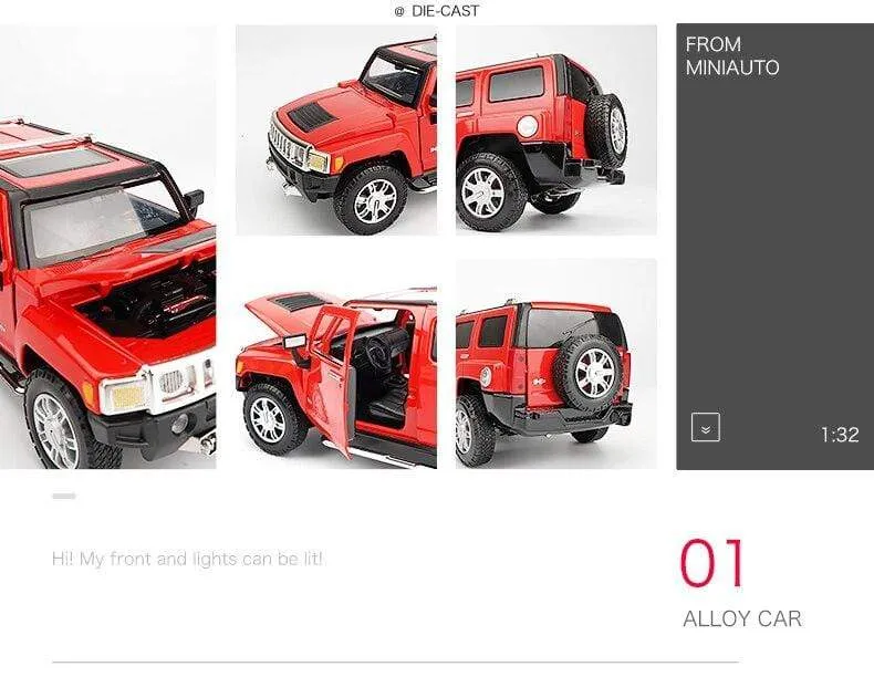 1:24 high simulation alloy Hummer H3 off-road vehicle sound and light can open the door boy educational toy car model for gifts