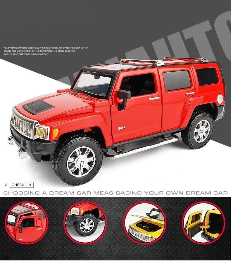 1:24 high simulation alloy Hummer H3 off-road vehicle sound and light can open the door boy educational toy car model for gifts