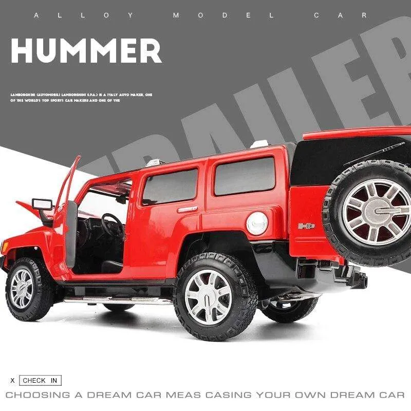 1:24 high simulation alloy Hummer H3 off-road vehicle sound and light can open the door boy educational toy car model for gifts