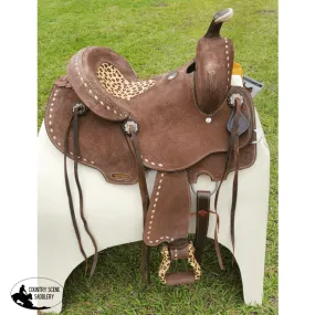 12" Double T  Youth Hard Seat Barrel style saddle with Cheetah Seat