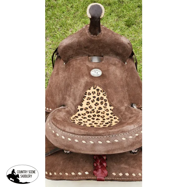 12" Double T  Youth Hard Seat Barrel style saddle with Cheetah Seat