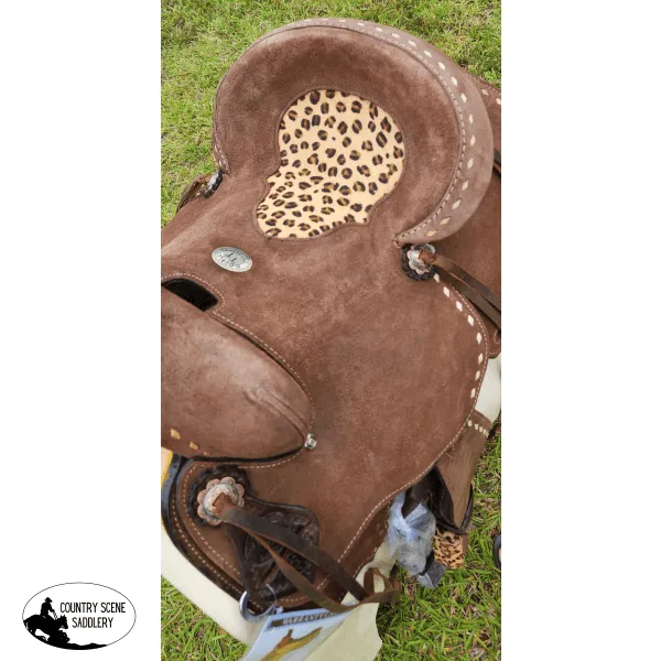 12" Double T  Youth Hard Seat Barrel style saddle with Cheetah Seat