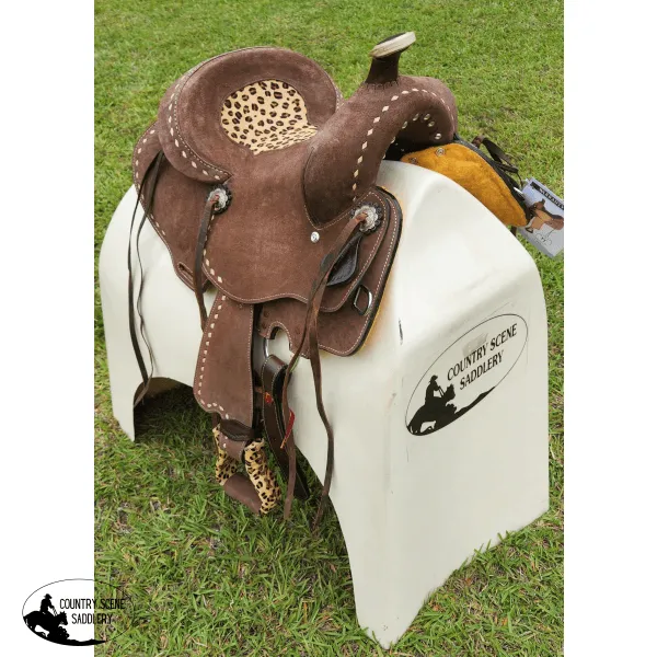 12" Double T  Youth Hard Seat Barrel style saddle with Cheetah Seat