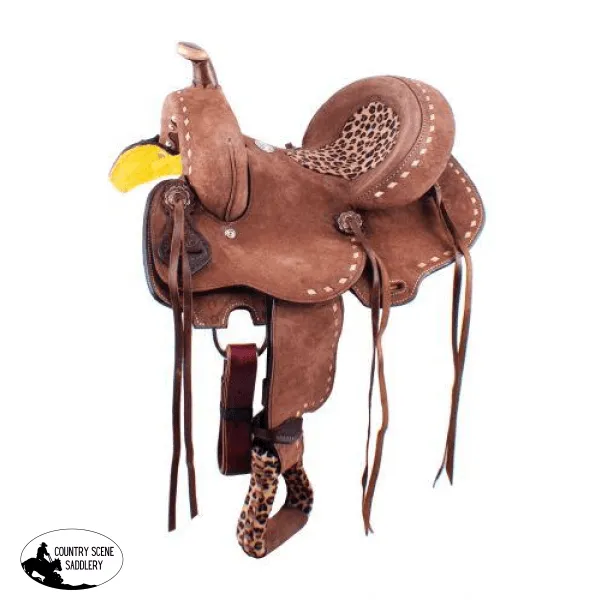 12" Double T  Youth Hard Seat Barrel style saddle with Cheetah Seat