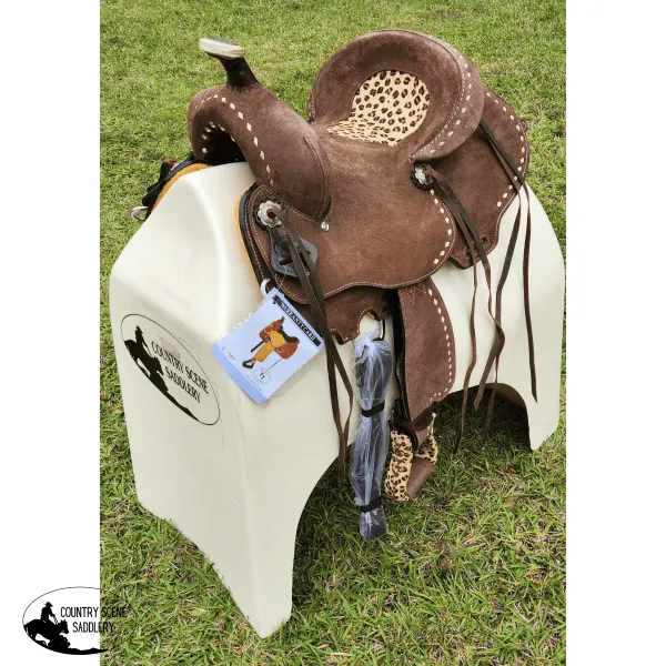 12" Double T  Youth Hard Seat Barrel style saddle with Cheetah Seat