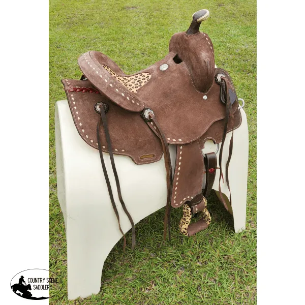 12" Double T  Youth Hard Seat Barrel style saddle with Cheetah Seat