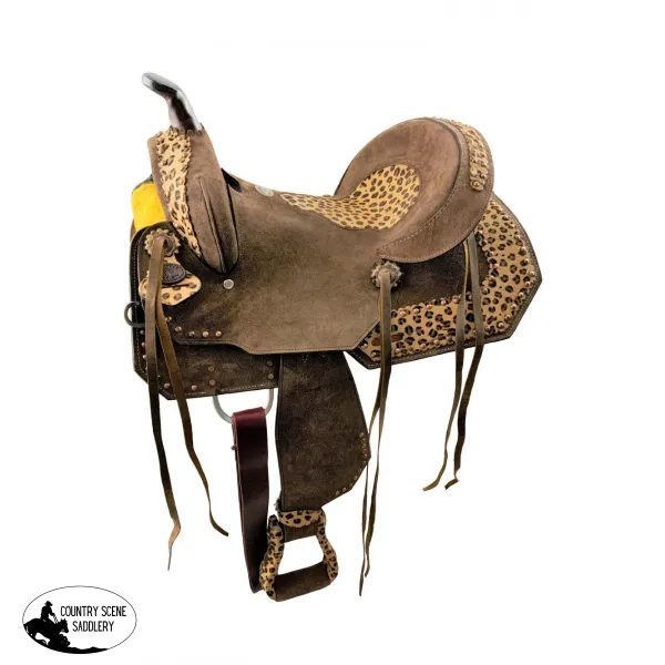 12ïnch  Double T  Youth Hard Seat Barrel style saddle with Cheetah Seat.