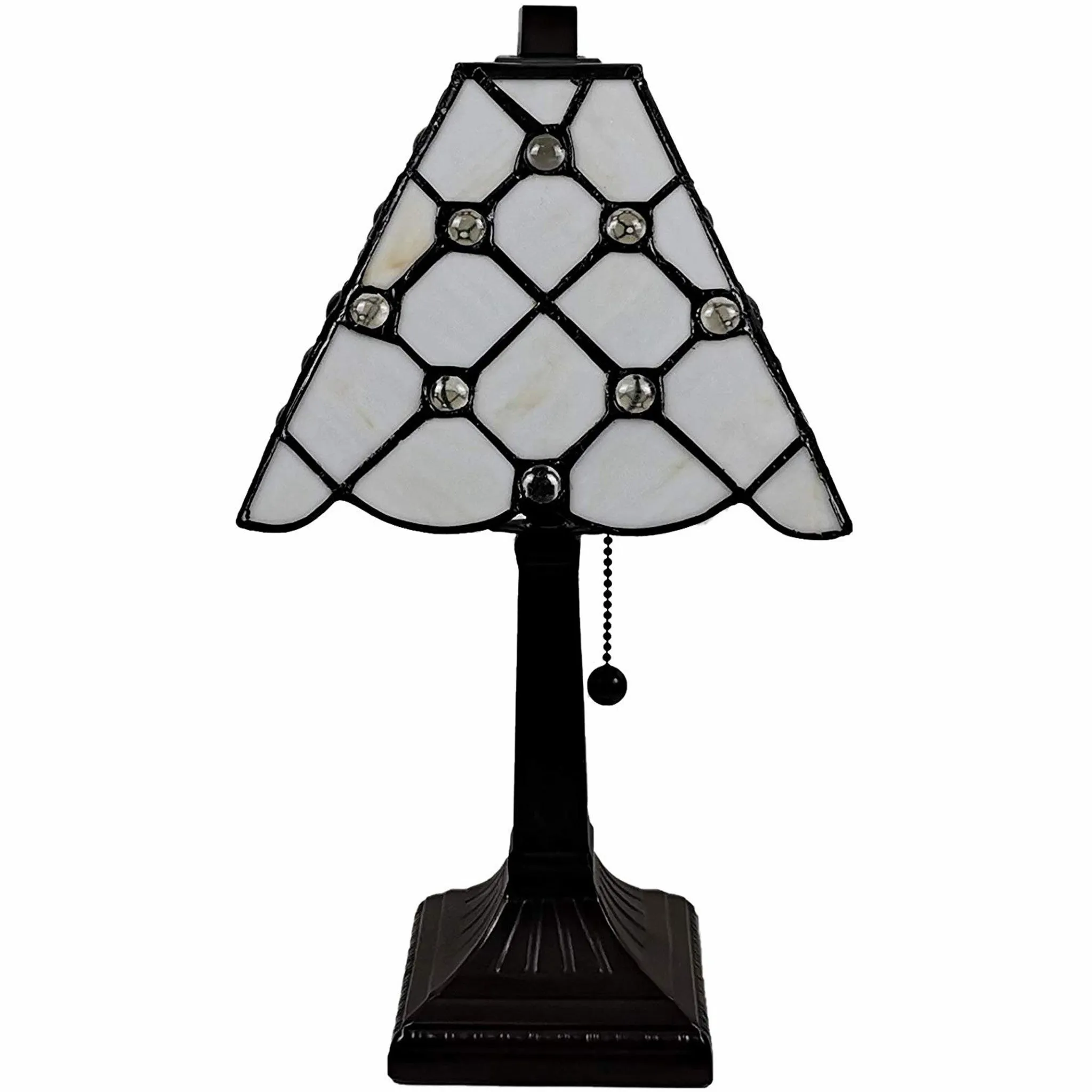 15" Tiffany Style White Stained Glass with Crystals Table Lamp By Homeroots