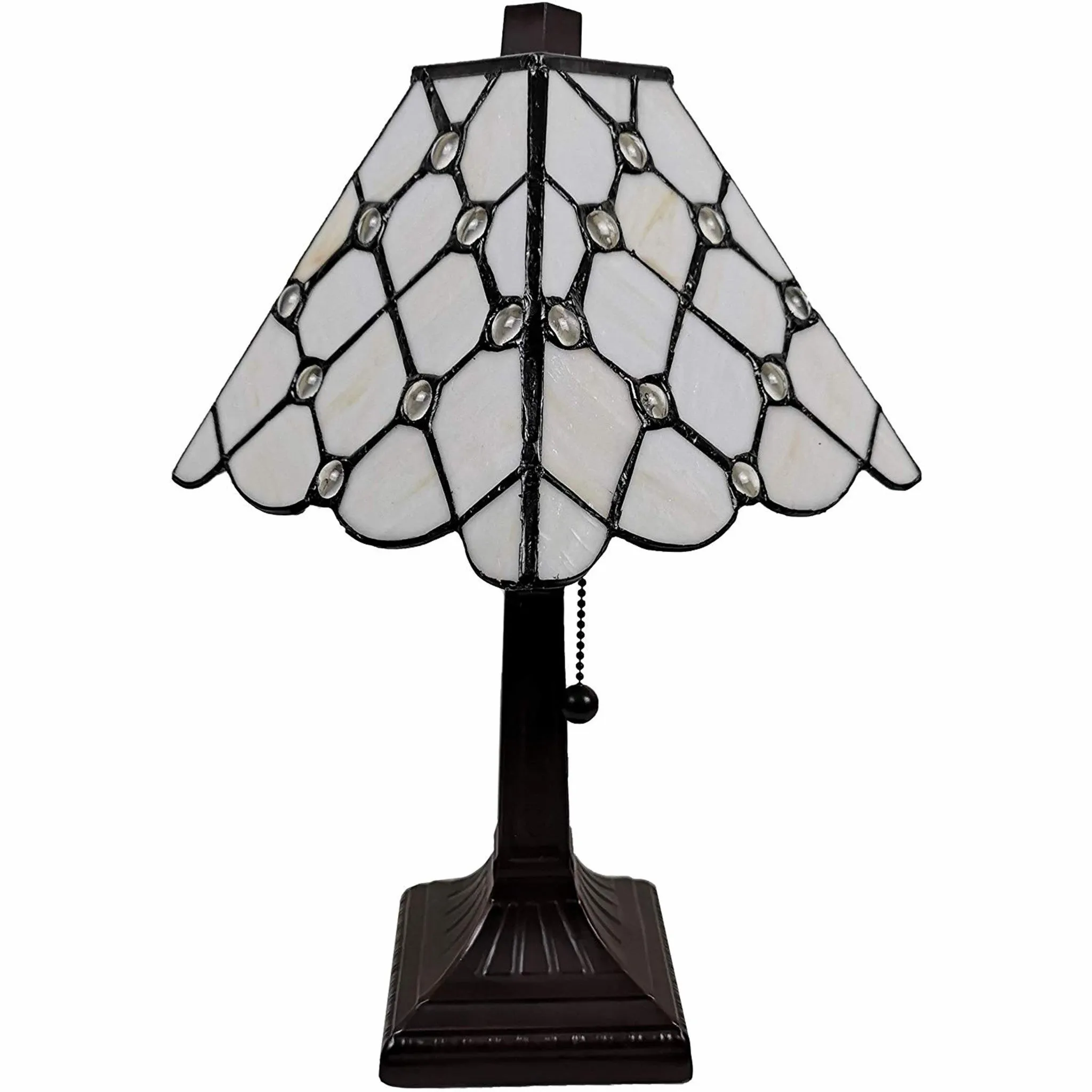 15" Tiffany Style White Stained Glass with Crystals Table Lamp By Homeroots