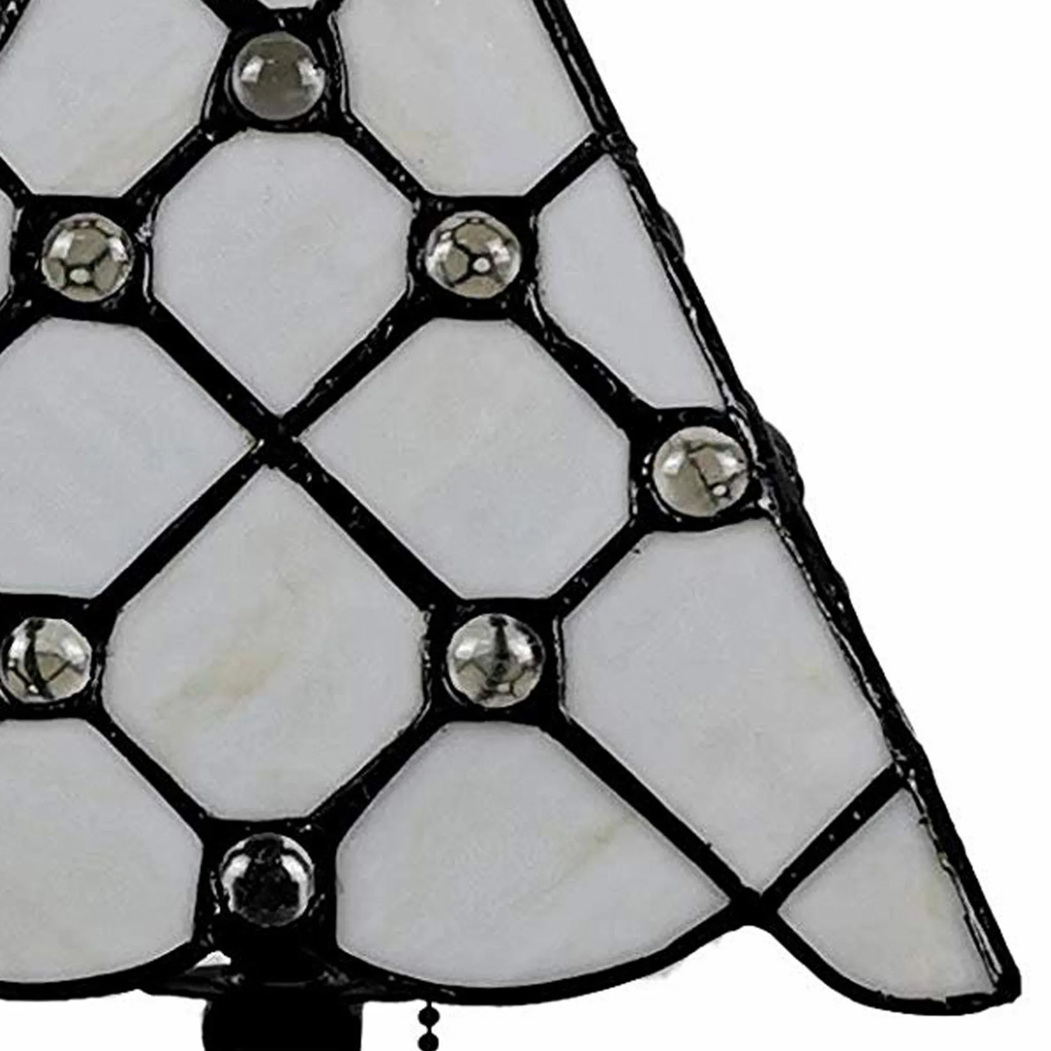 15" Tiffany Style White Stained Glass with Crystals Table Lamp By Homeroots