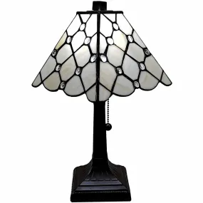 15" Tiffany Style White Stained Glass with Crystals Table Lamp By Homeroots