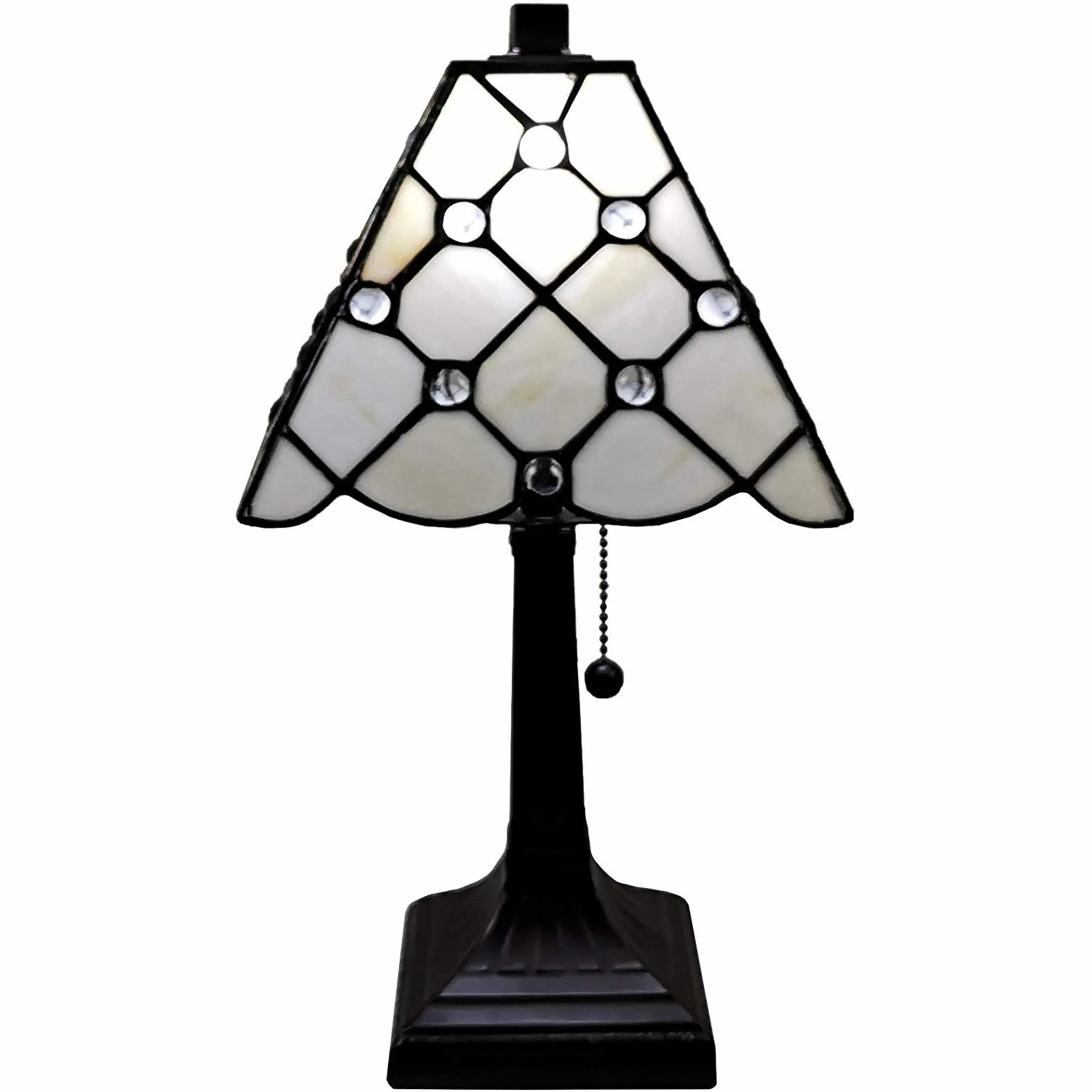 15" Tiffany Style White Stained Glass with Crystals Table Lamp By Homeroots