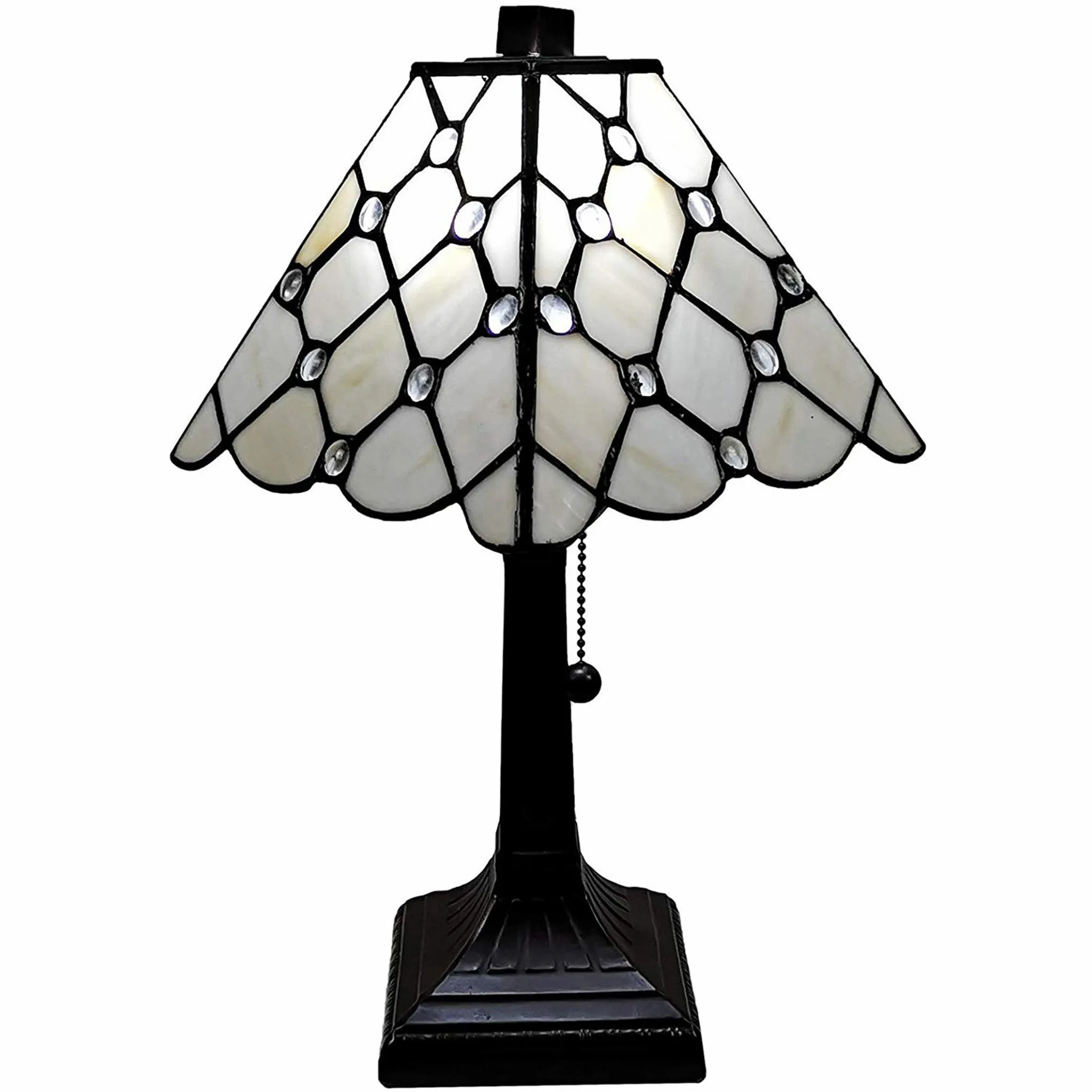 15" Tiffany Style White Stained Glass with Crystals Table Lamp By Homeroots