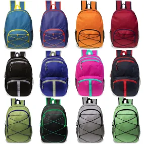 17 Inch Assorted Style Wholesale Bungee Backpacks in Assorted Colors - Bulk Case of 24