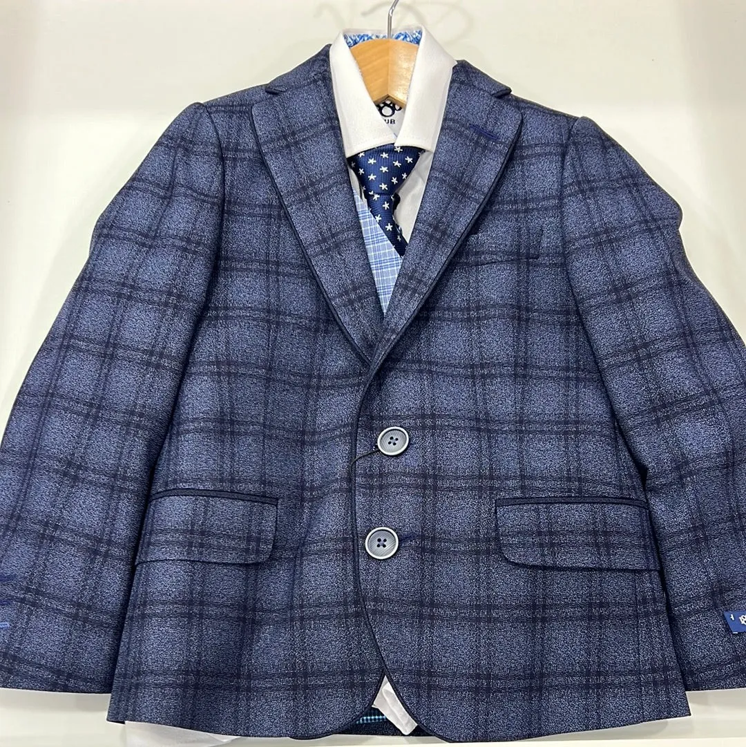 1880 Club Boys Navy Checked Blazer 132-15119/28