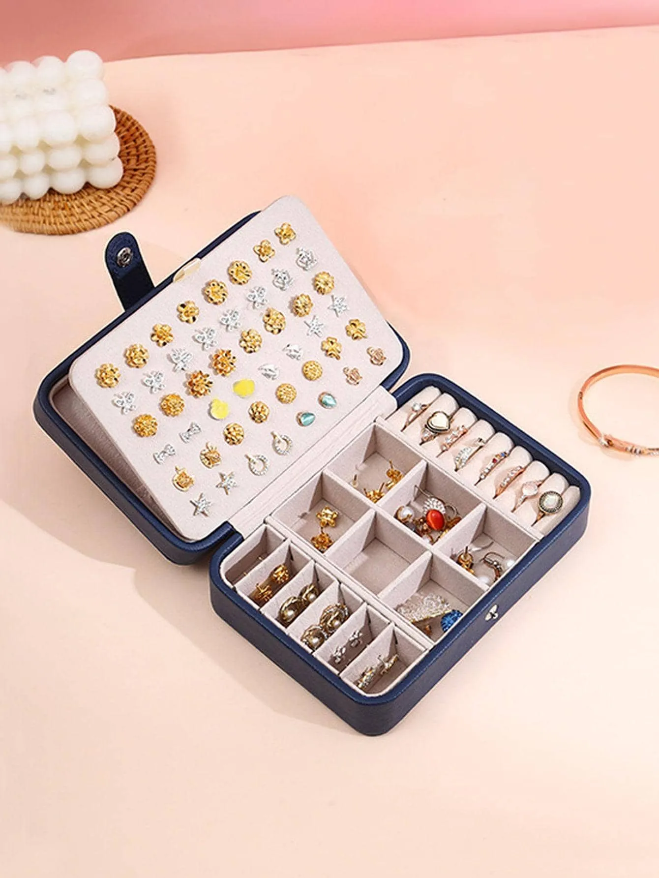 1pc Plain PU Jewelry Storage Box For Accessories, Multi-grid Jewelry Organizer For Gift, Portable Jewelry Box For Travel