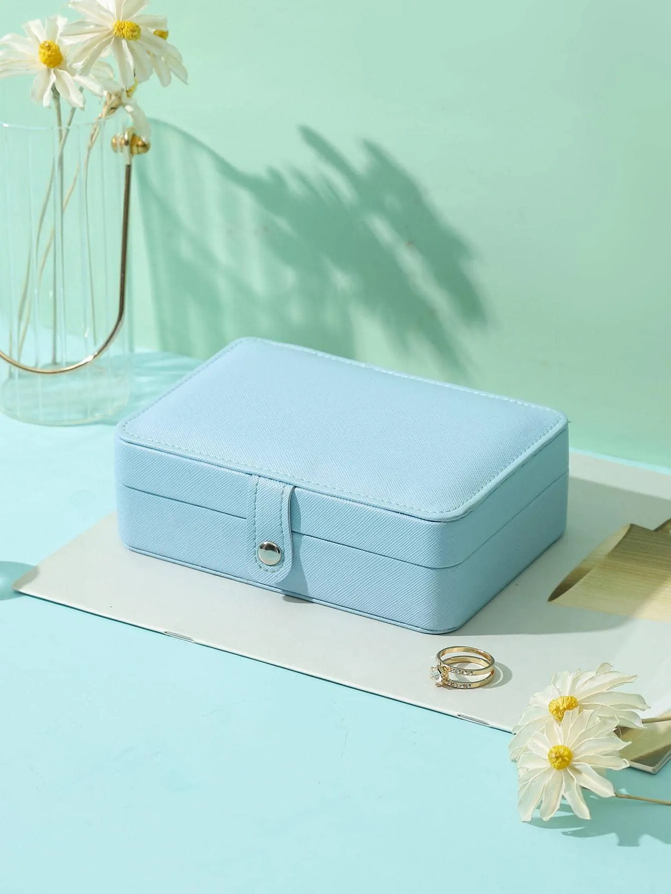 1pc Plain PU Jewelry Storage Box For Accessories, Multi-grid Jewelry Organizer For Gift, Portable Jewelry Box For Travel