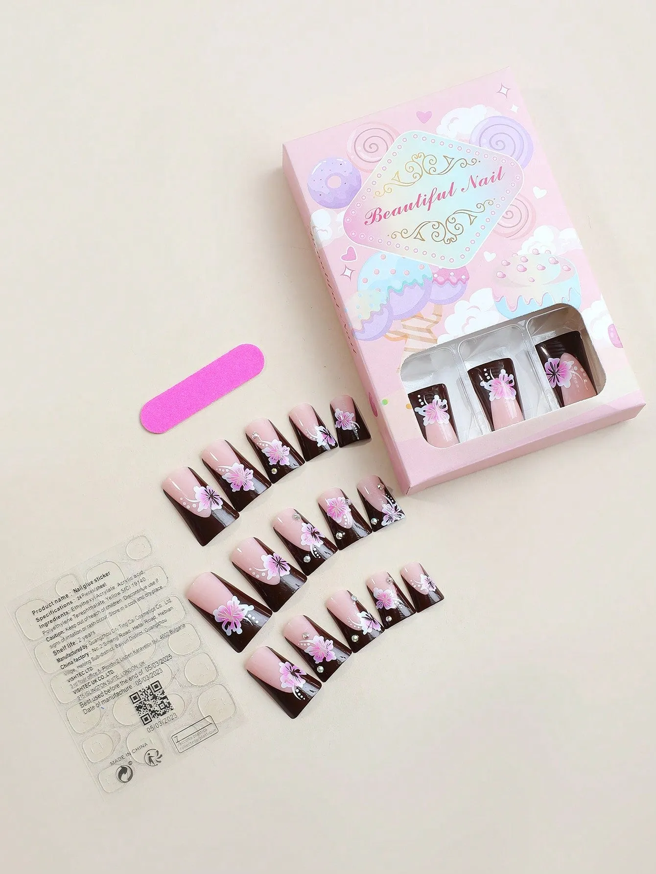 24pcs Long French Duck Nails