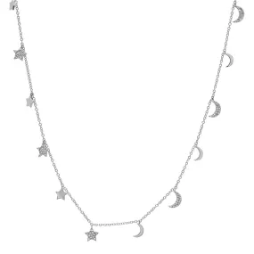 30" Diamond Moon & Star Long Necklace