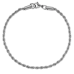 3mm Rope Bracelet in White Gold