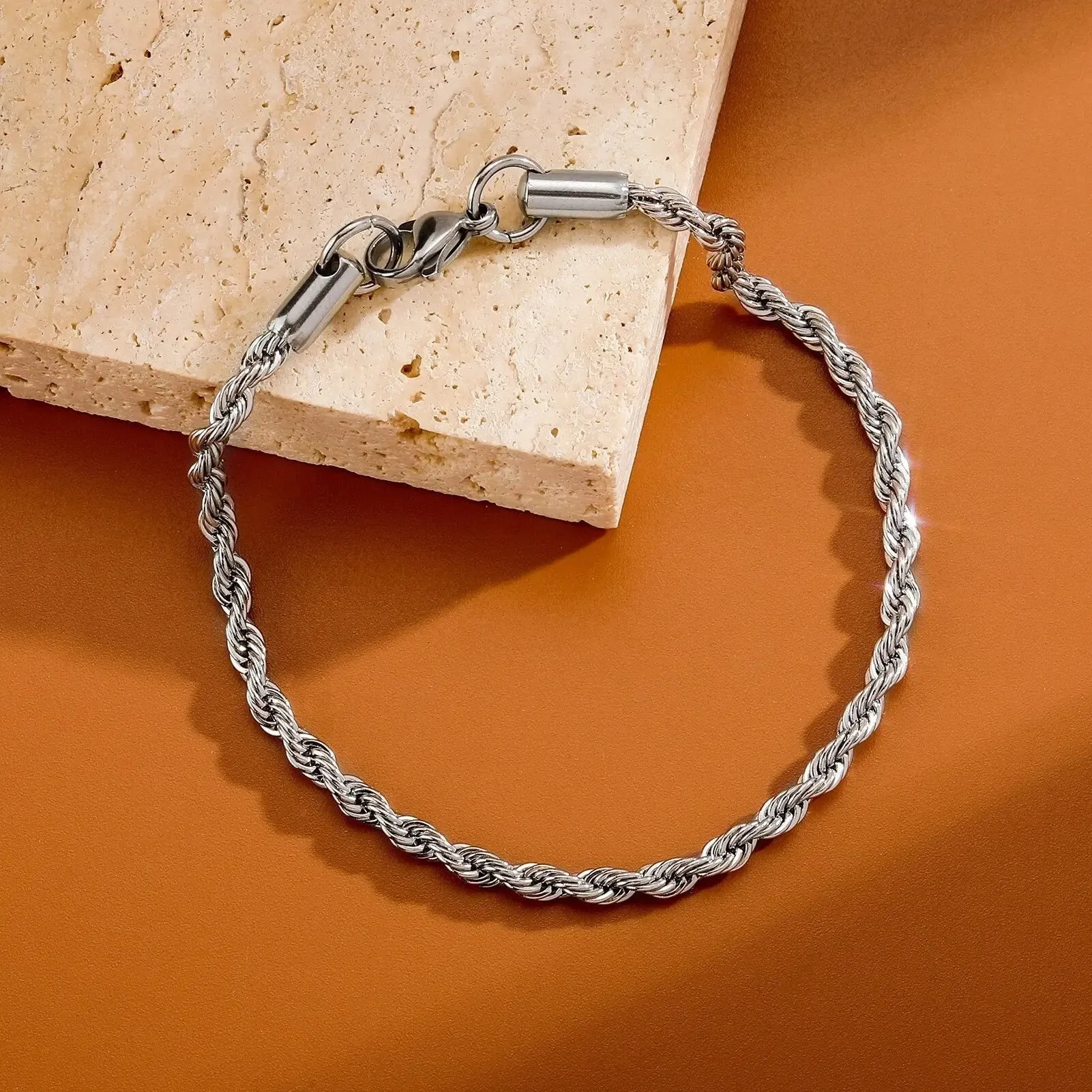 3mm Rope Bracelet in White Gold