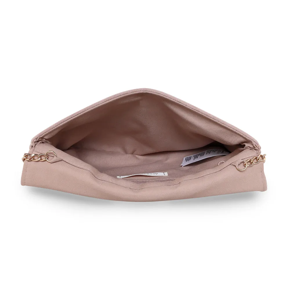 Accessorize London Women's Faux Leather Nude Suedette flat fold clutch