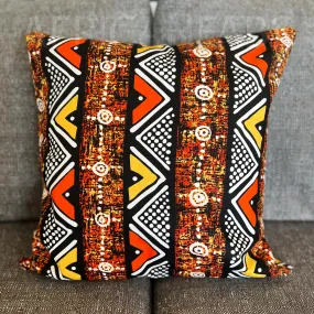 African pillow cover | Orange Bogolan / Mud cloth - Decorative pillow 45x45cm - 100% Cotton