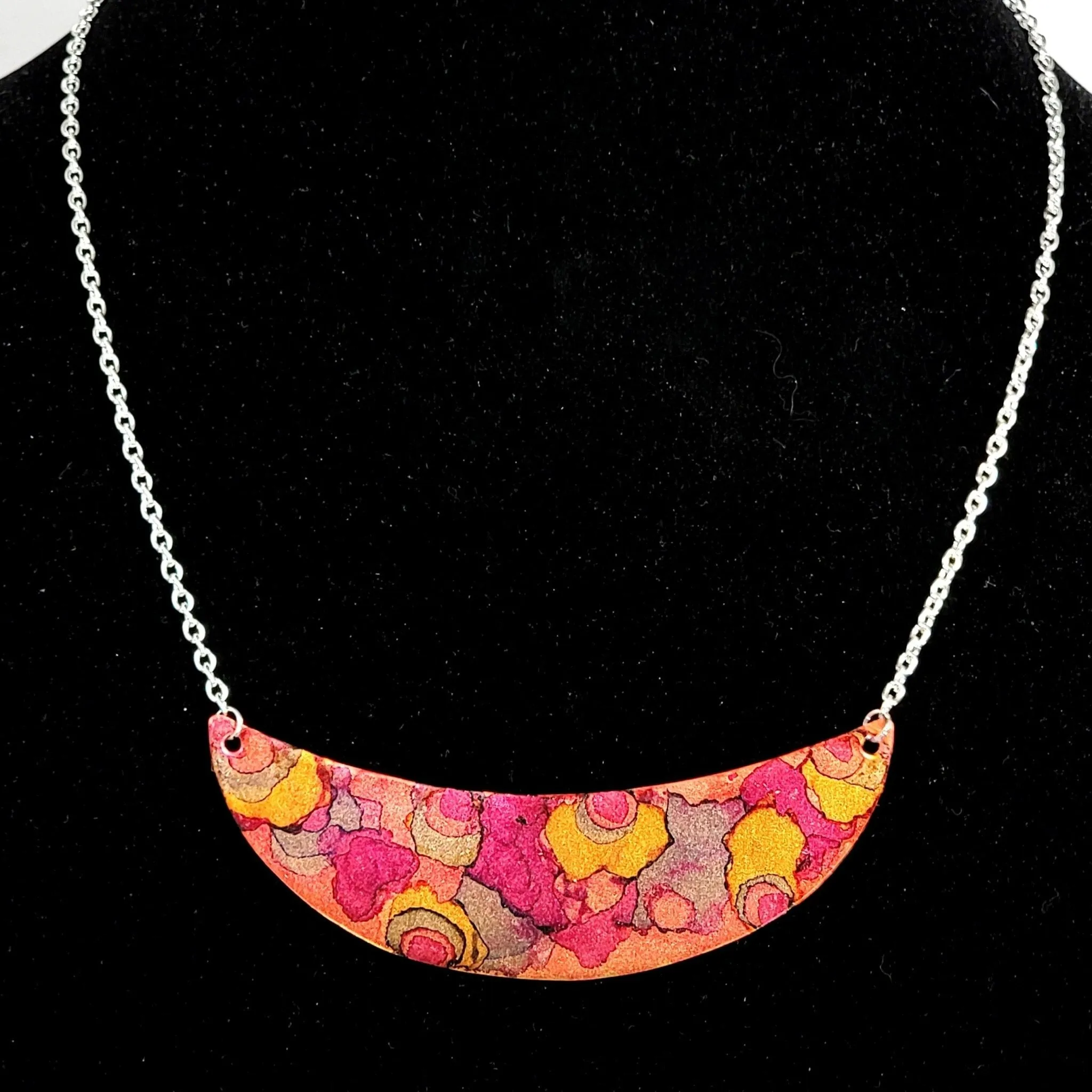 Alcohol Ink Crescent Necklace