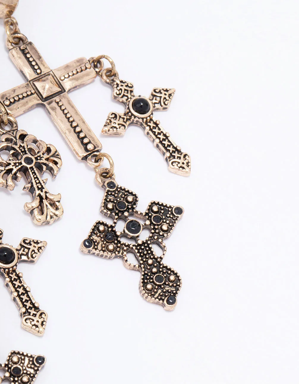 Antique Gold Multi Cross Drop Earrings