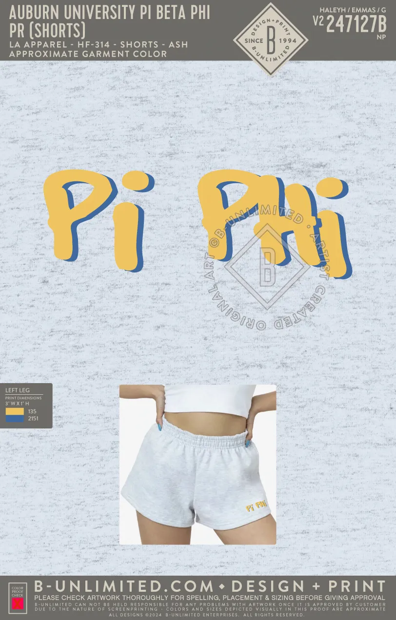 Auburn University Pi Beta Phi - PR (shorts) - LA Apparel - HF-314 - Ash