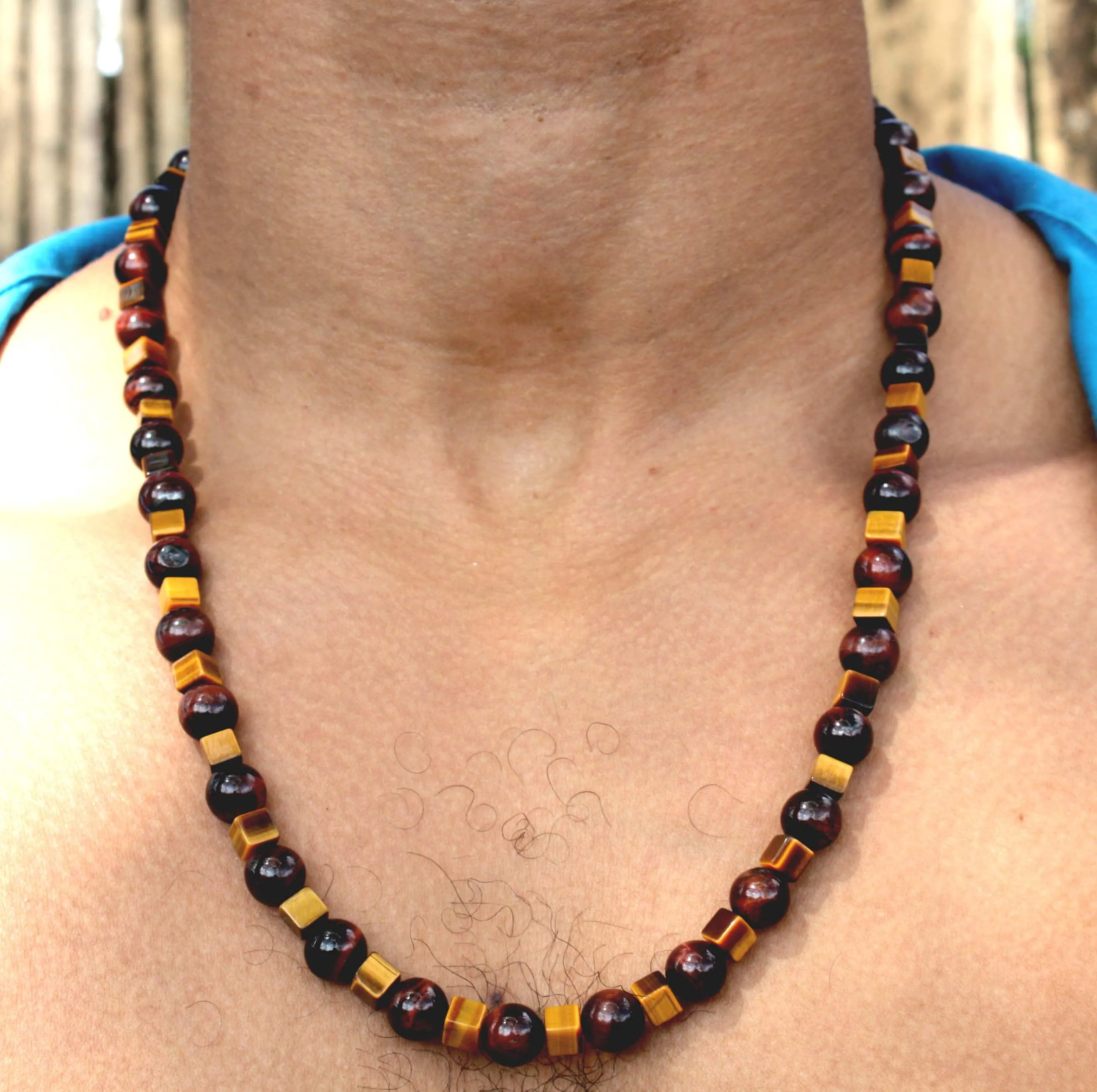 Aztec Style Yellow & Red Tiger Eye Necklace