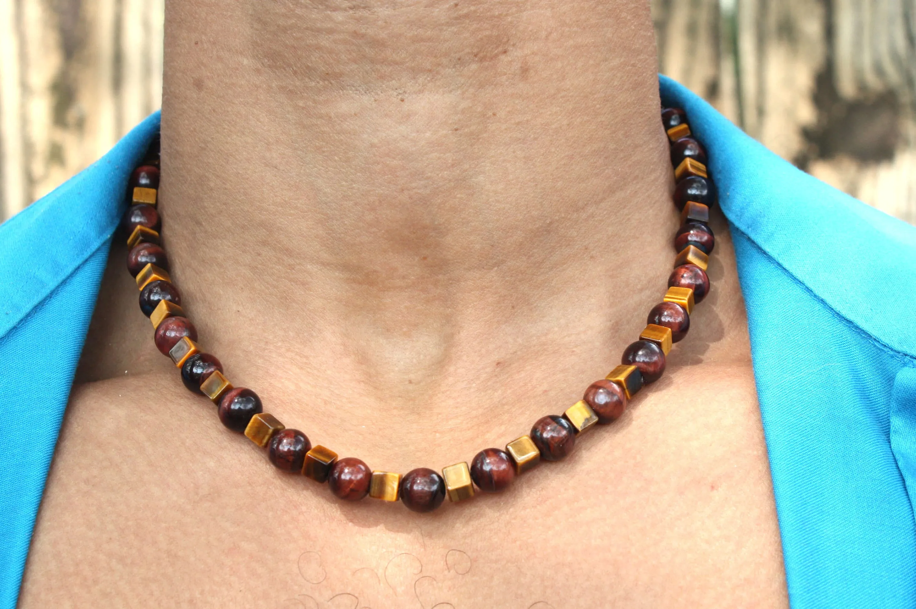 Aztec Style Yellow & Red Tiger Eye Necklace