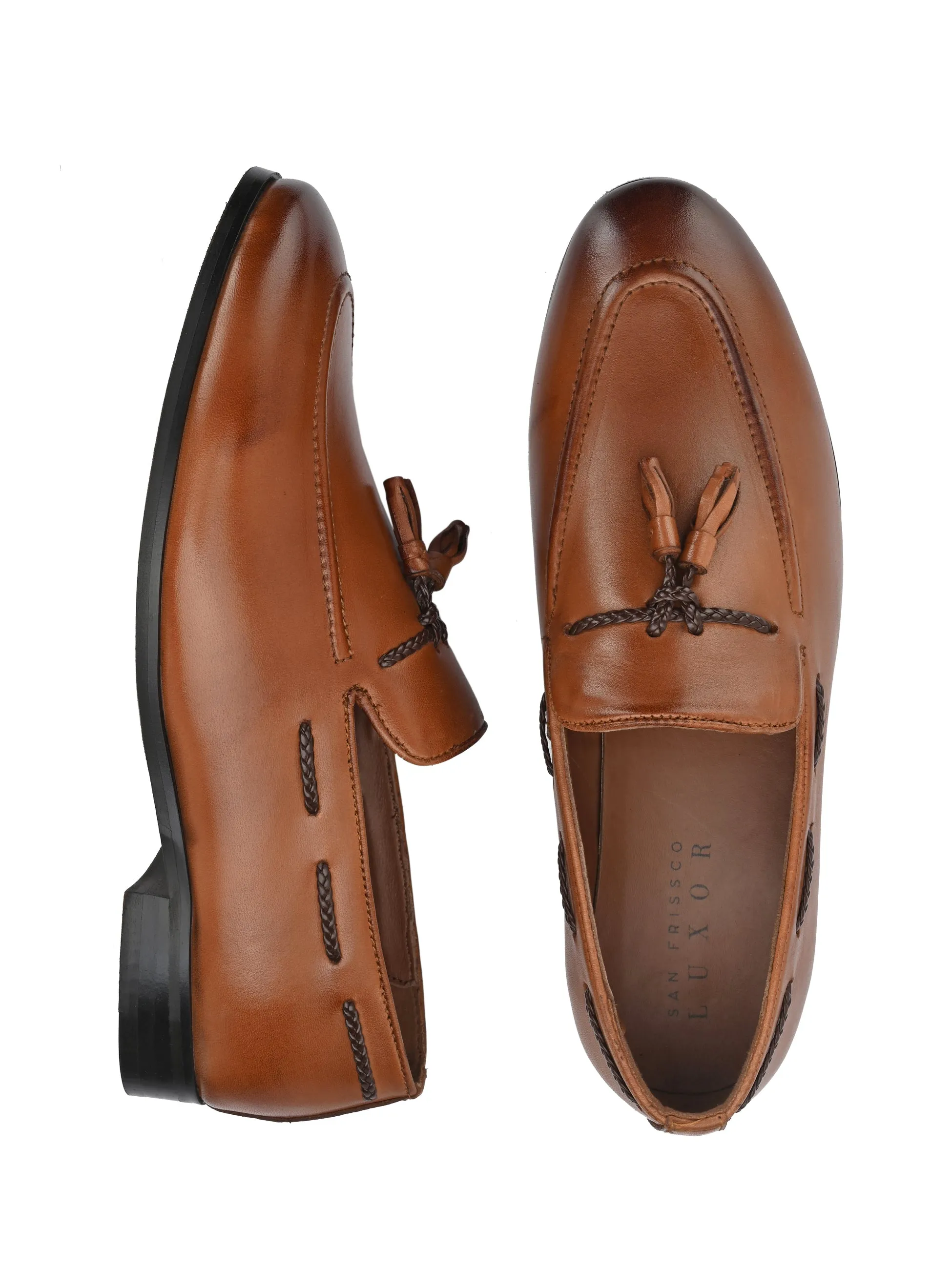 Baizen Tan Tassel Loafers