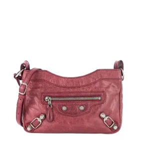 Balenciaga Dark Red Hip Giant Stud Agneau Leather Crossbody Bag