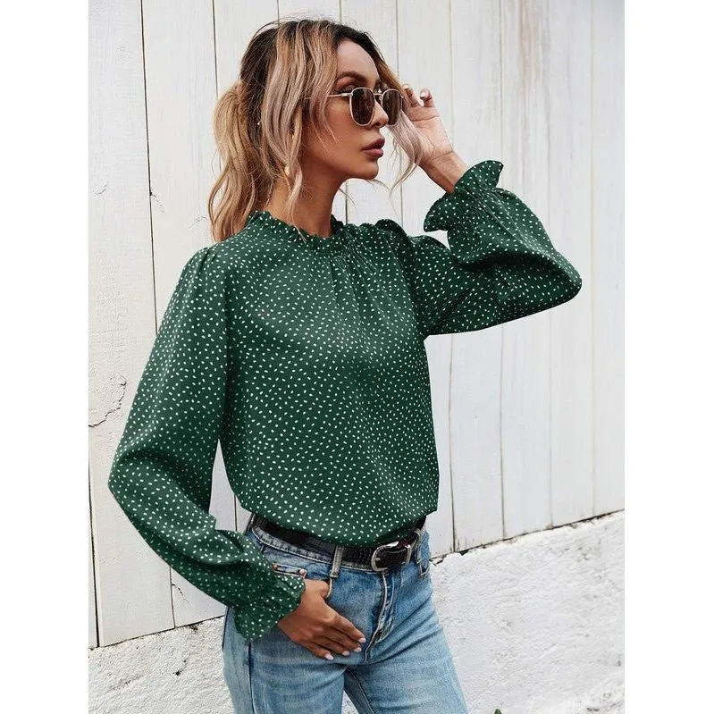 Boho Print Blouse - Green Dot