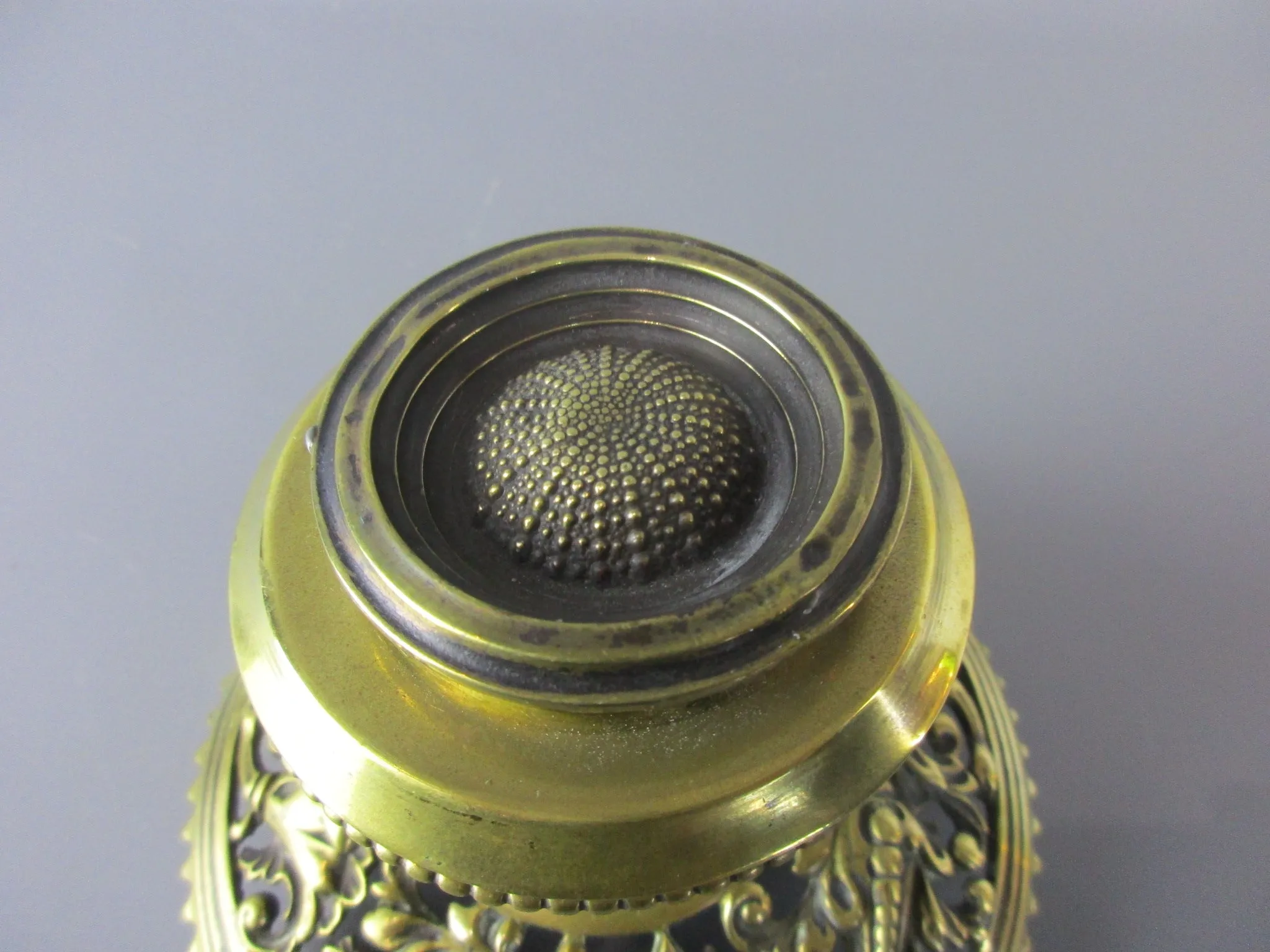 Brass Inkwell With Original Ceramic Liner Antique Late 19th Century