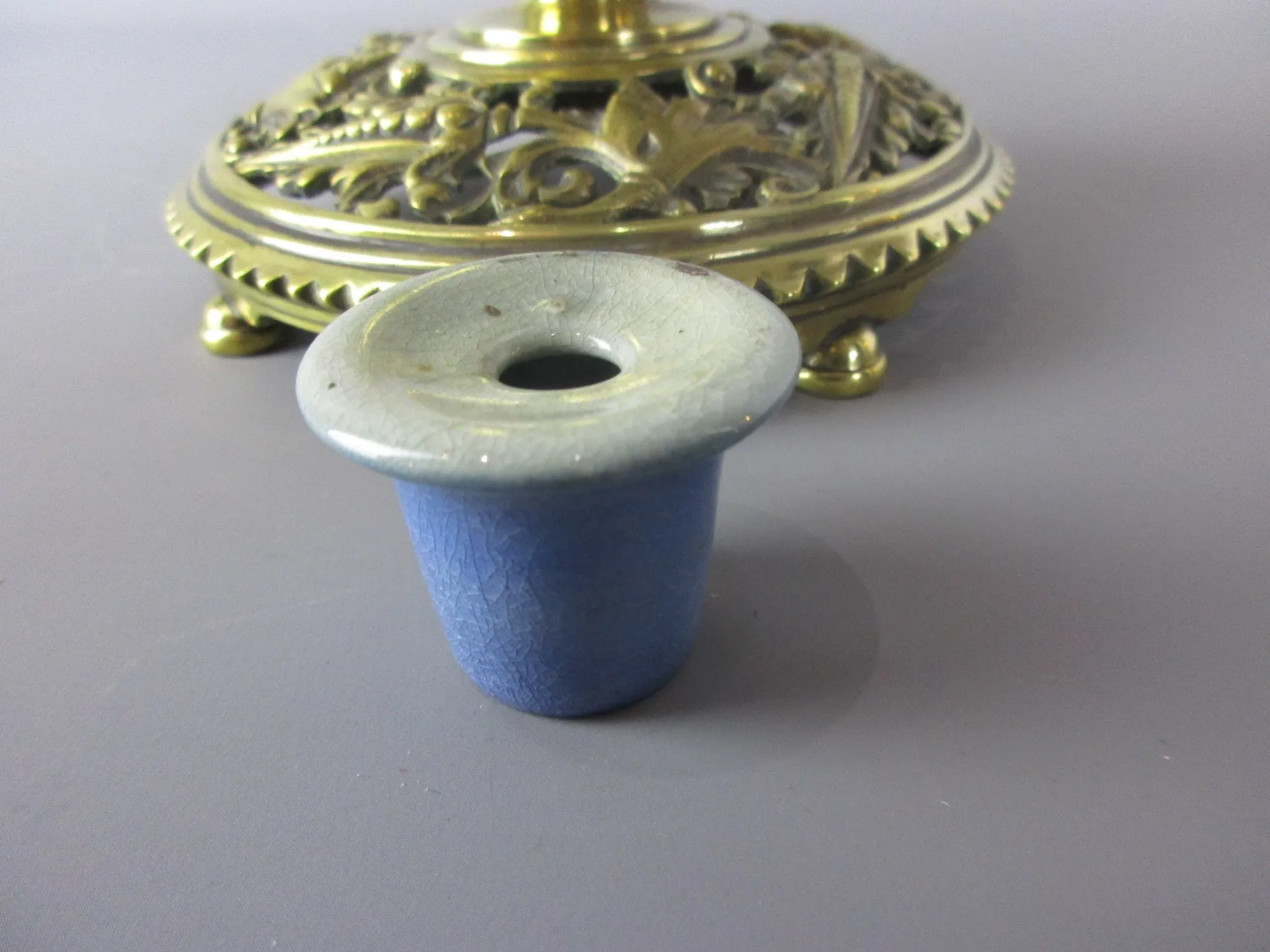 Brass Inkwell With Original Ceramic Liner Antique Late 19th Century