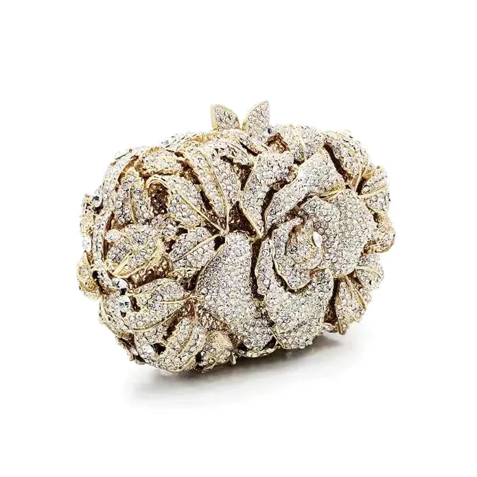 Bridal Inlaid Rhinestone Rose Clutch, Evening Bag, Prom Clutch -i7bags