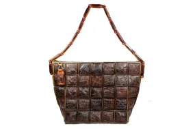 brown handbag in crocodile skin tiles