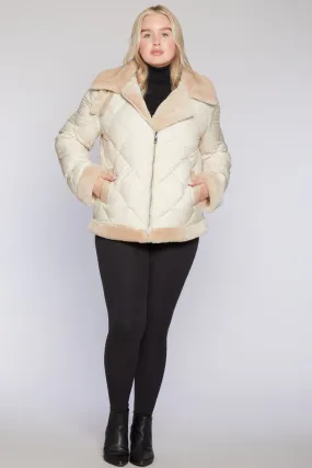 #C123 Quilted Puffer Flight Jacket Trimmed in Flocked Lamb  jsut 2 left $175