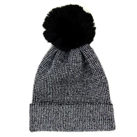 Cozy Metallic Thread Pom Pom Beanie Hat