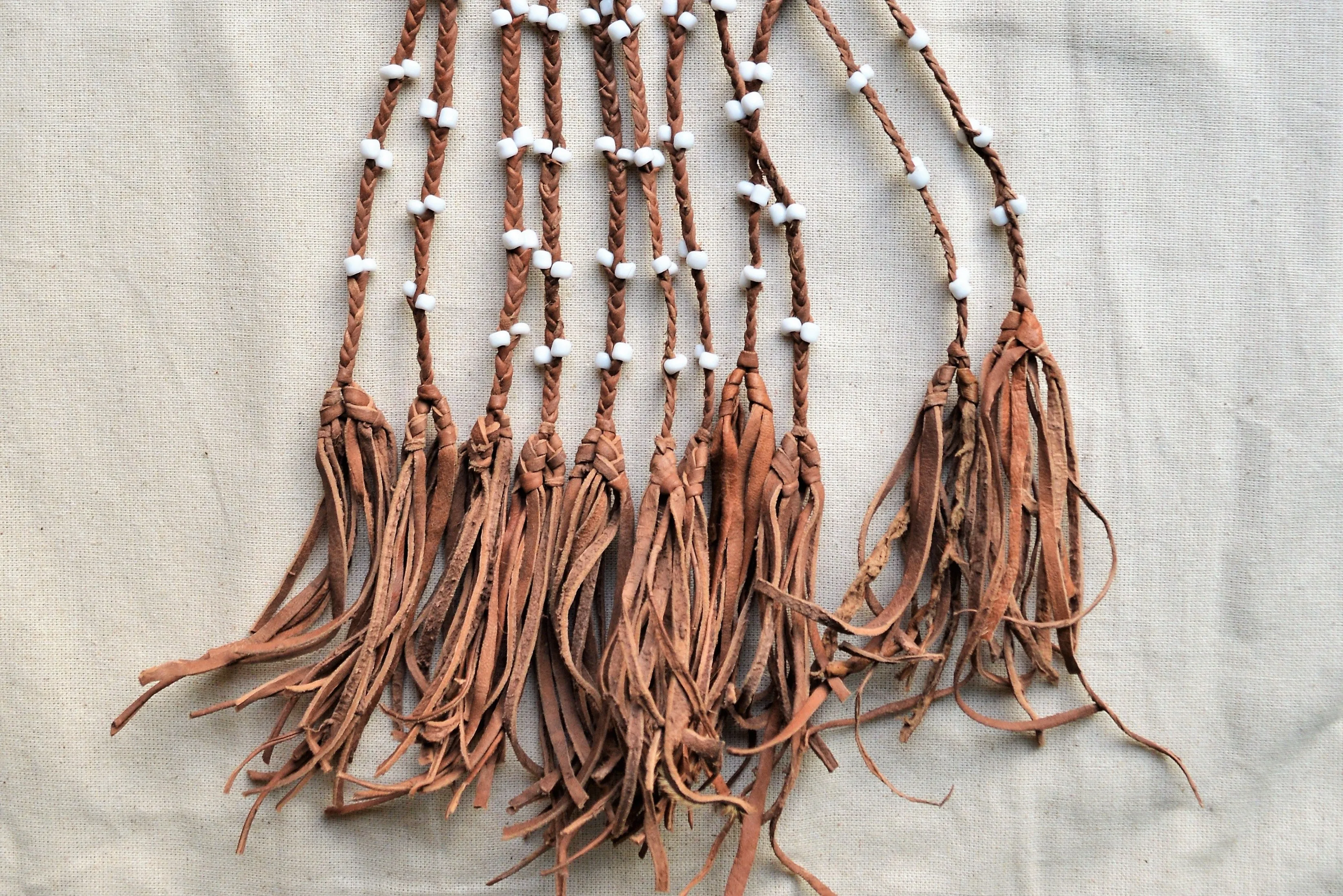 Egyptian leather necklace with white beads