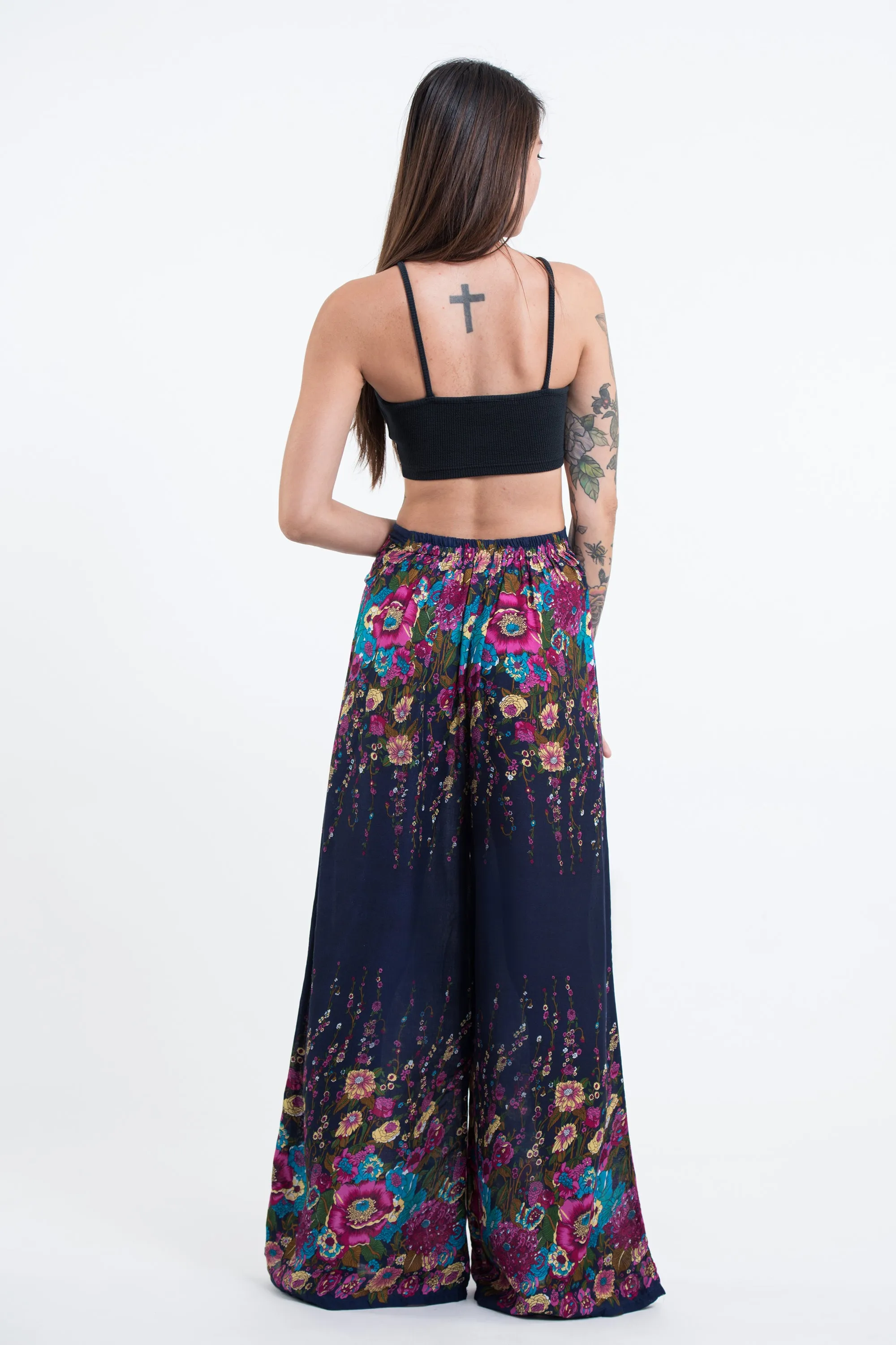 Floral Palazzo Style Harem Pants in Blue