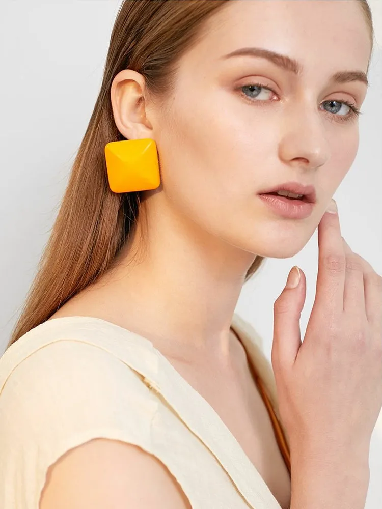 FN Faux-leather Hoop Stud Square Earrings LOJS117