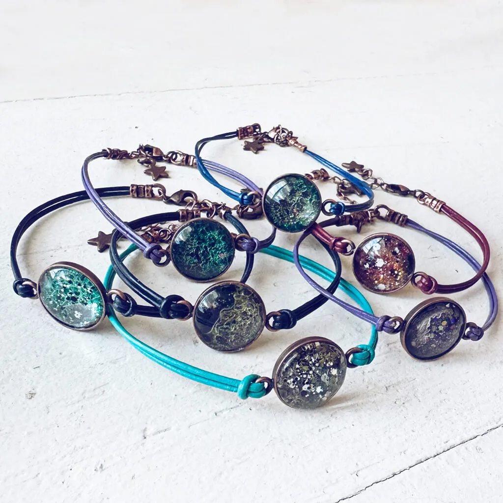 galaxy leather // sparkly celestial leather bracelet