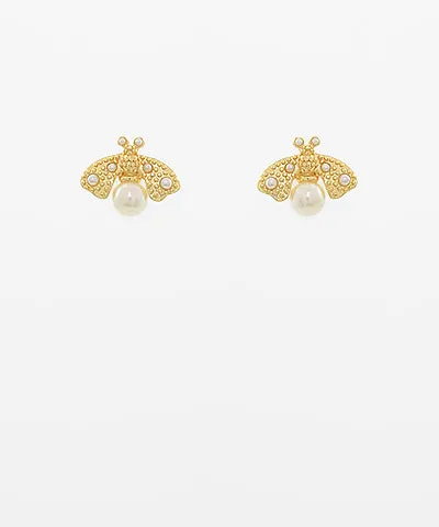 Gold & Pearl Butterfly Stud Earrings