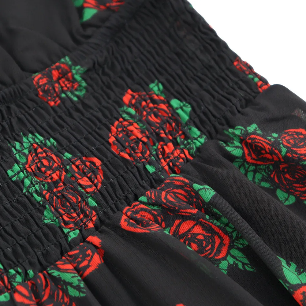 Grateful Dead | V-Neck Mini Dress | Black & Roses